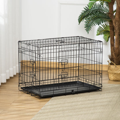 Pawhut Transportín De Perro De 2 Puertas Plegable Con Asa 75x48,5x53cm Negro_3