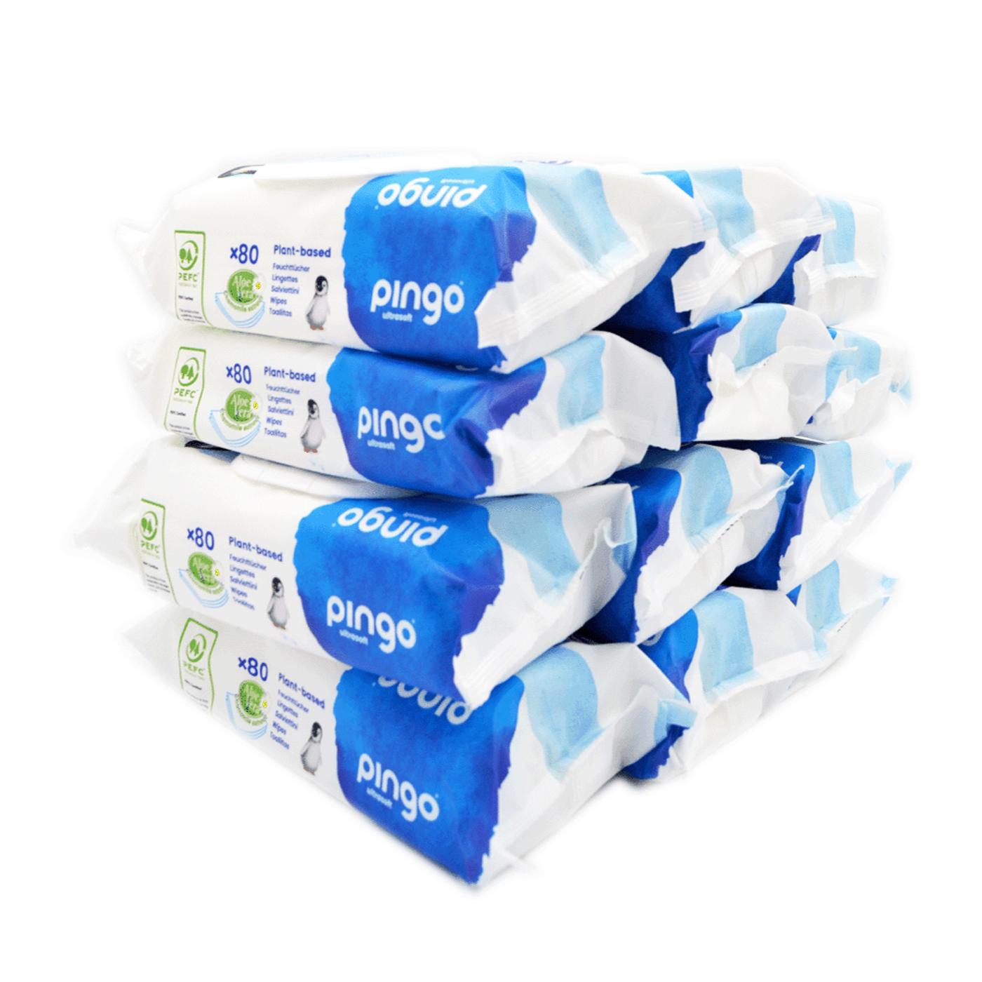 Pack 12 x Toallitas húmedas de bebé 100% biodegradables Pingo 80 uds