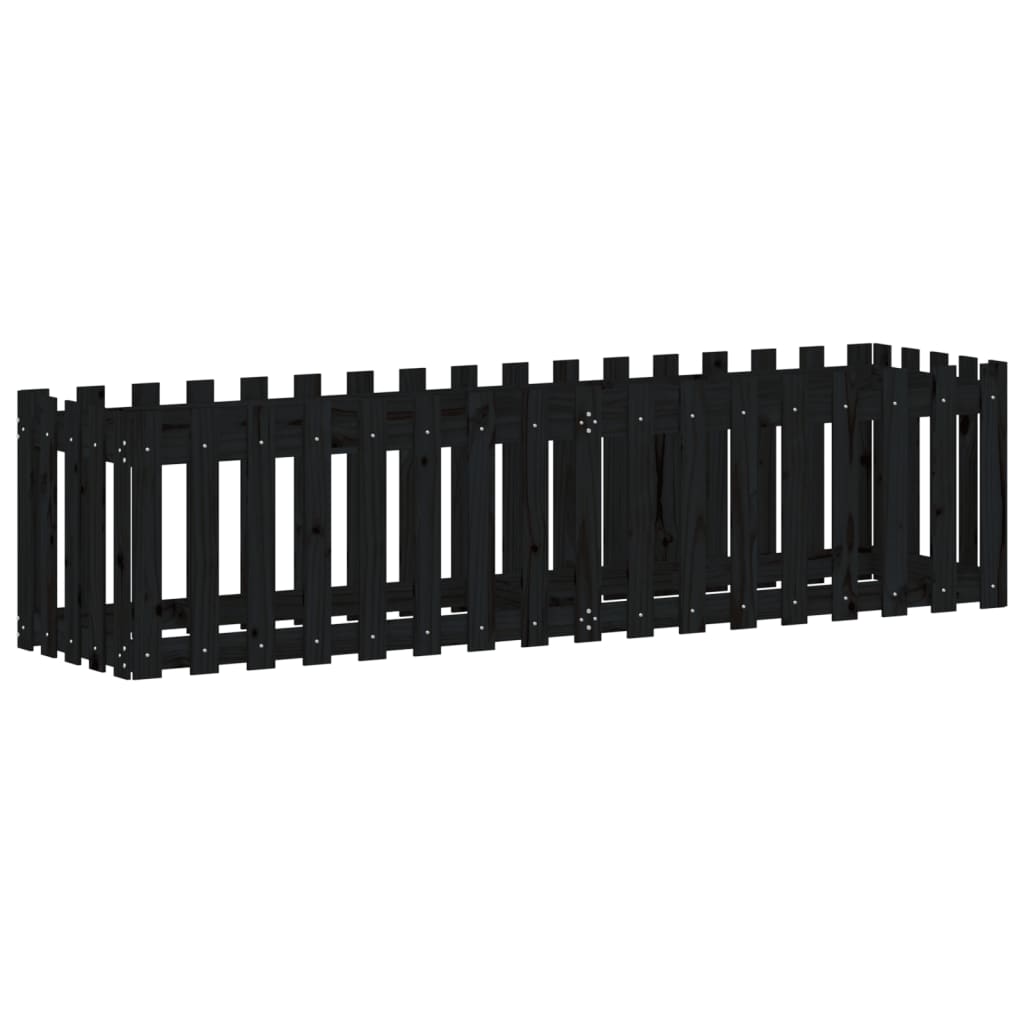 Arriate Elevado Jardín Con Valla Madera Pino Negro 200x50x50cm_3