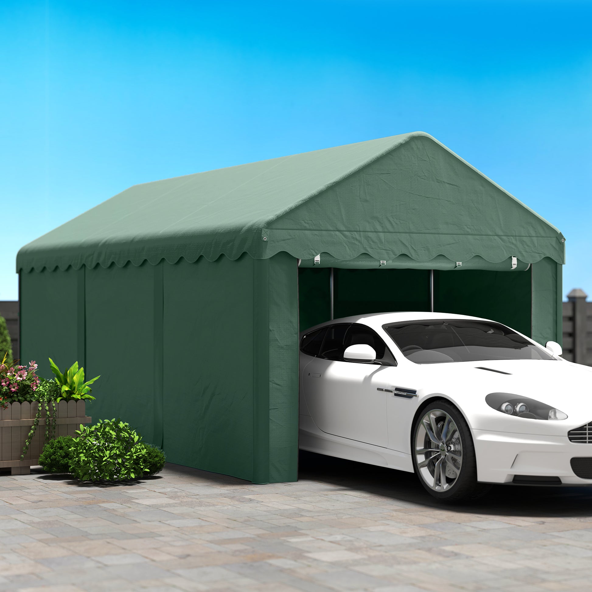 Outsunny Carpa Garaje 6x3 M Con Paredes Laterales Desmontables Verde_4