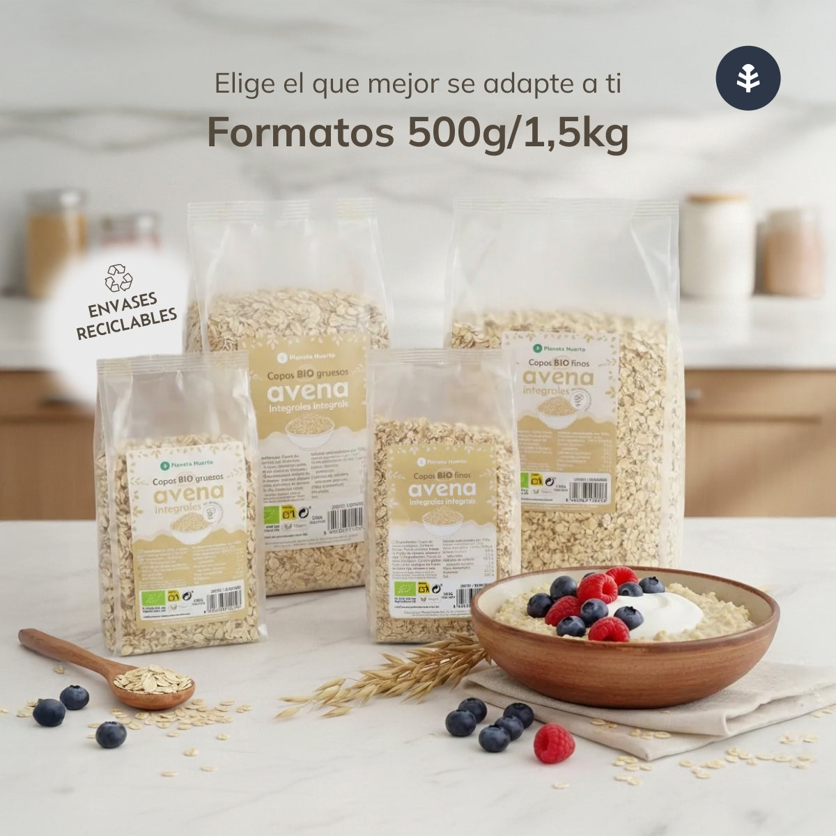 Copos de Avena integrales gruesos ECO Planeta Huerto 1.5 kg