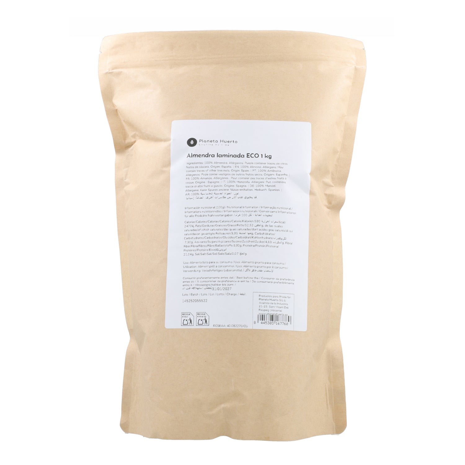 Almendra laminada ECO Planeta Huerto 1 kg