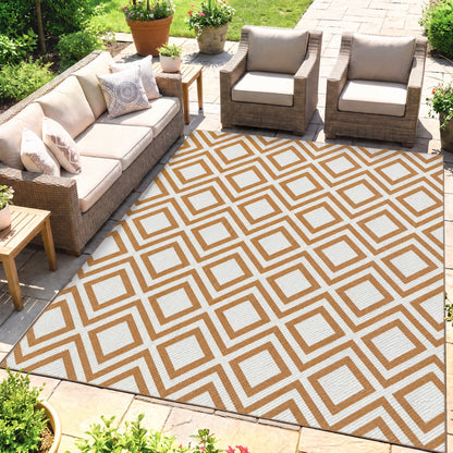 Alfombra De Exterior Reversible De Plástico Outsunny 182x274 Cm Marrón_1