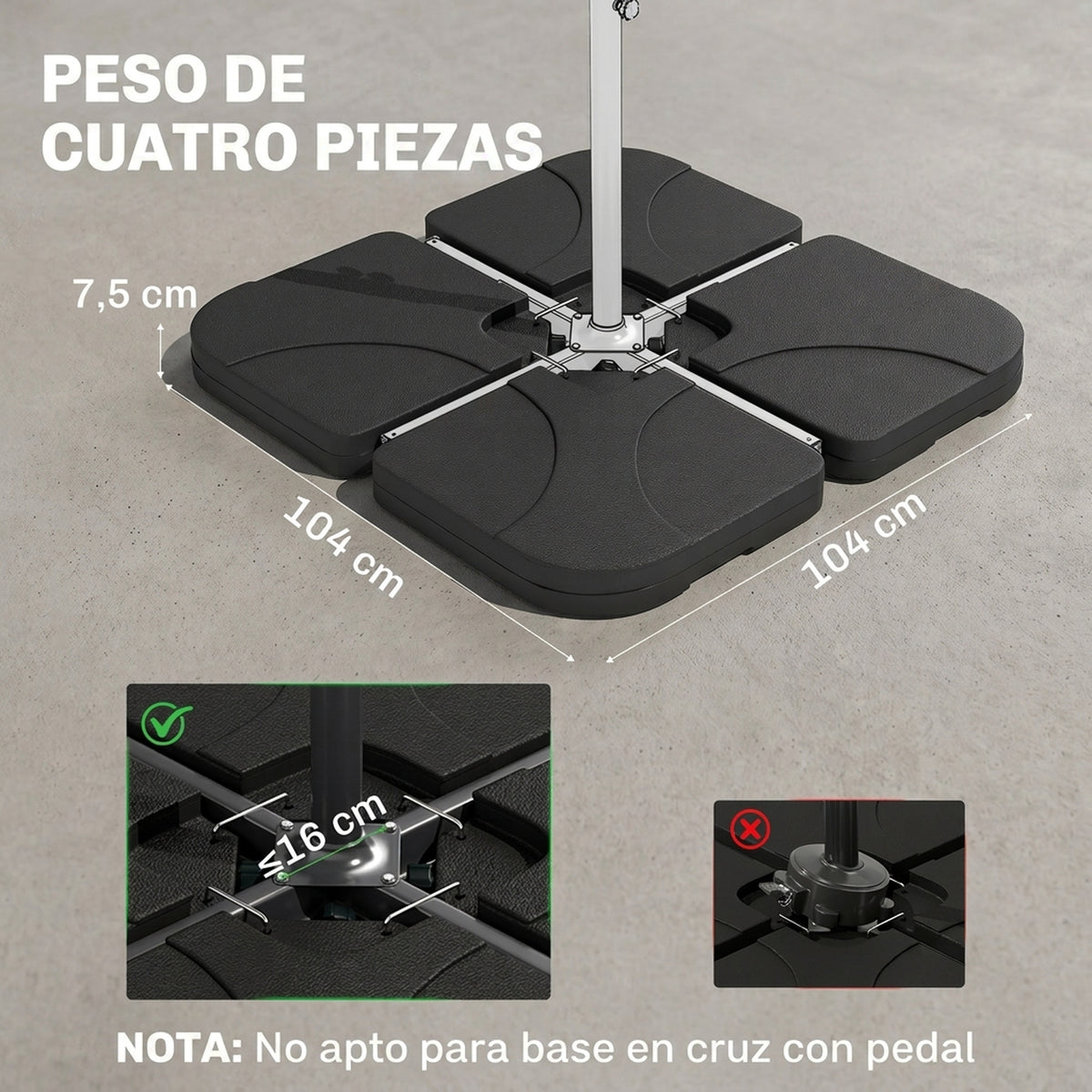 Outsunny Peso Para Base De Sombrilla De 4 Piezas Para Base Cruzada Negro_2