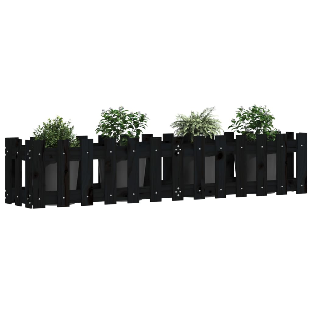 Arriate Elevado Jardín Con Valla Madera Pino Negro 150x30x30cm_2