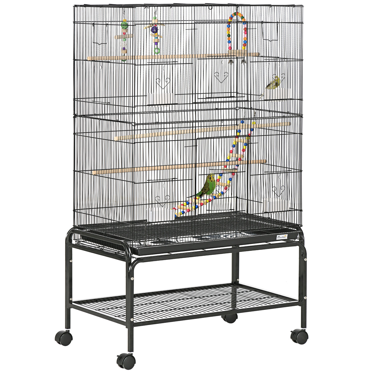 Pawhut Jaula Para Pájaros Con Ruedas 79x49x133 Cm Pajarera Metálico Negro_0