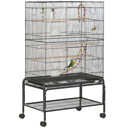 Pawhut Jaula Para Pájaros Con Ruedas 79x49x133 Cm Pajarera Metálico Negro_0