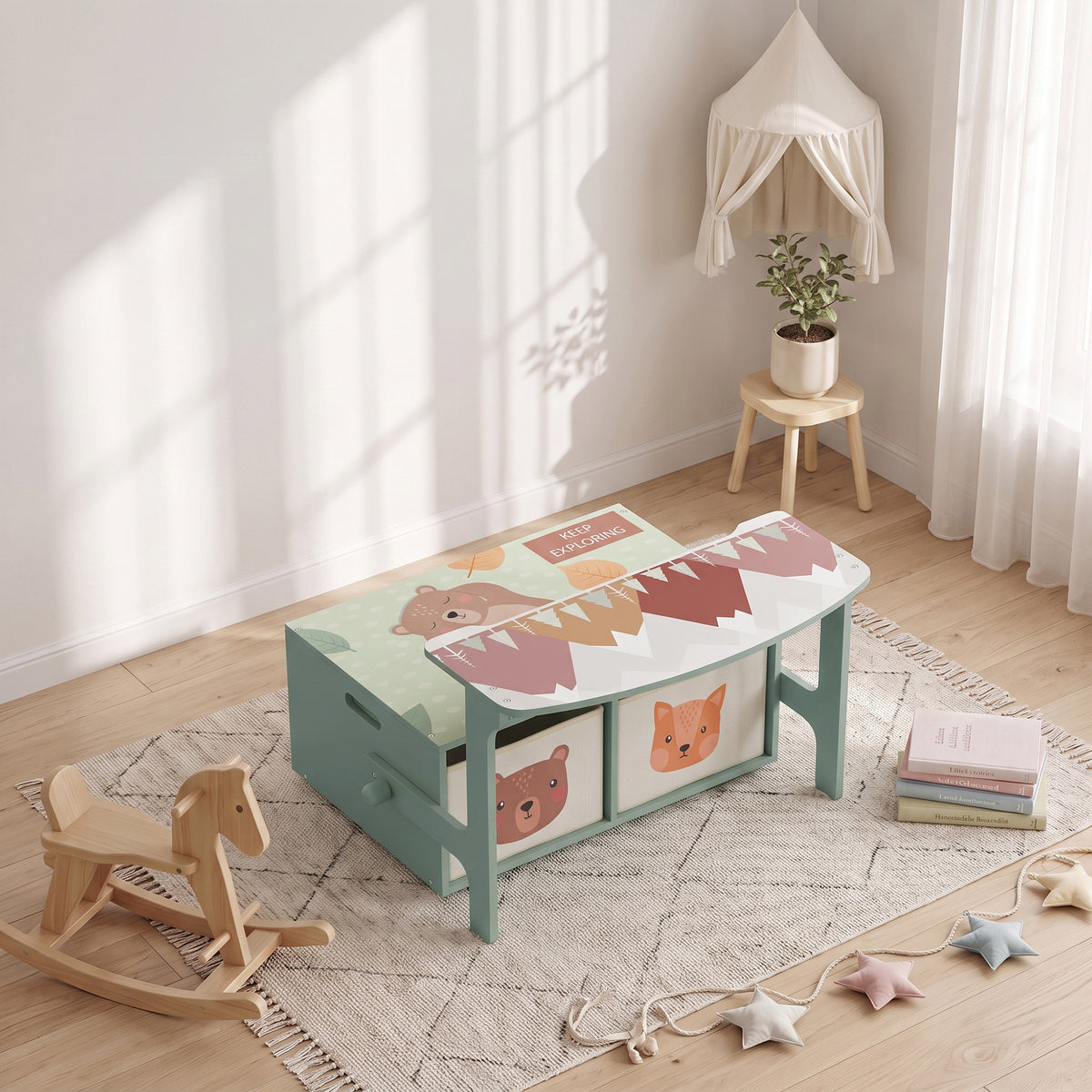 Aiyaplay Banco Infantil Convertible 3 En 1 Juego De Mesa Y Silla Verde_1