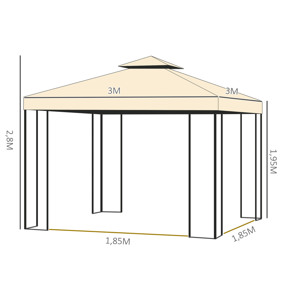 Outsunny Carpa Para Exterior 3x3 M Cenador Con Mosquitera Doble Techo Ventilado_2