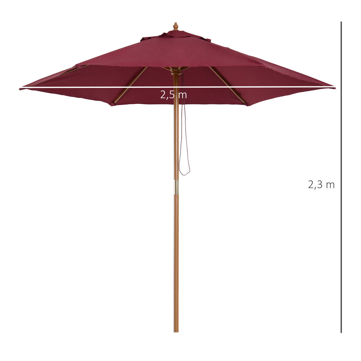 Outsunny Sombrilla De Jardín Con 6 Varillas De Bambú Y Poste Desmontable Ø2,5 M_2