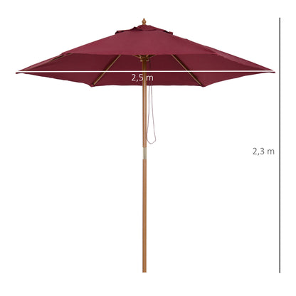 Outsunny Sombrilla De Jardín Con 6 Varillas De Bambú Y Poste Desmontable Ø2,5 M_2