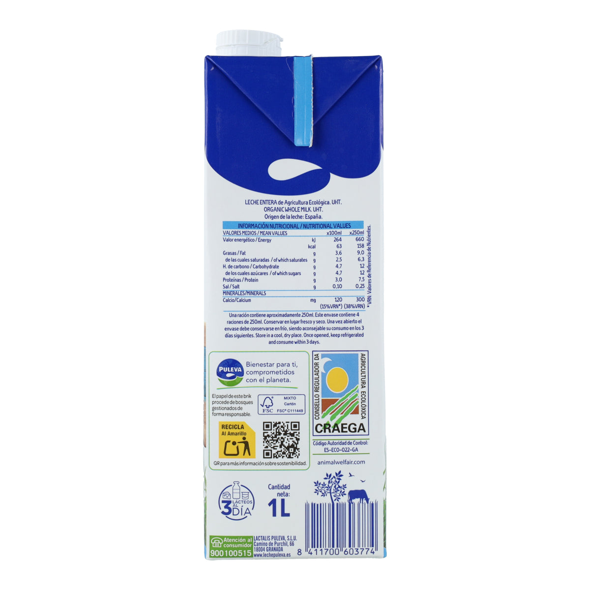 Leche Entera ecológica Puleva, 1 L