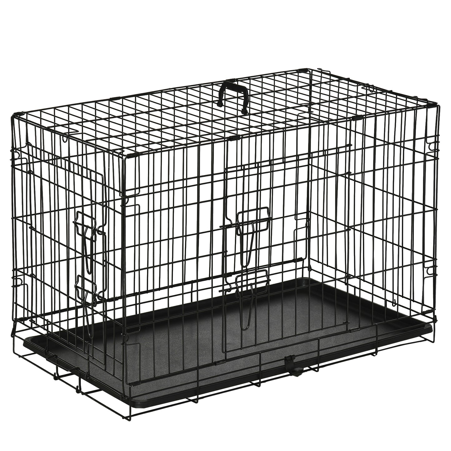 Pawhut Transportín De Perro De 2 Puertas Plegable Con Asa 75x48,5x53cm Negro_0