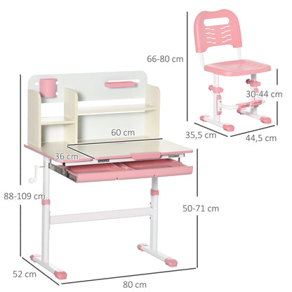 Conjunto De Secretária E Cadeira Infantil Homcom Rosa Pp, Mdf E Aço 80x52x88x109cm_2
