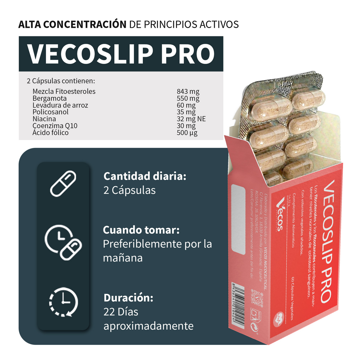 Vecoslip Pro 60 Cápsulas | Control Absoluto De Colesterol | Arroz Rojo, Fitoesteroles Y Coq10_2