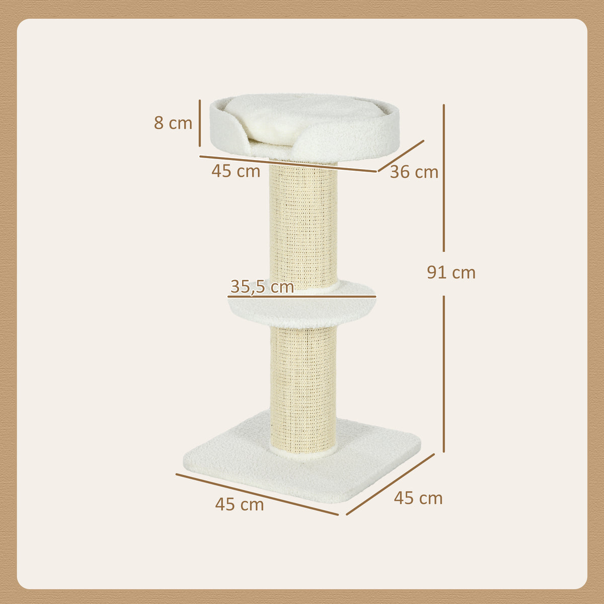 Pawhut Árbol Rascador Para Gatos Altura 91 Cm De 3 Niveles 45x45x91cm Crema_2