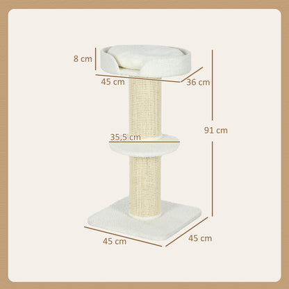Pawhut Árbol Rascador Para Gatos Altura 91 Cm De 3 Niveles 45x45x91cm Crema_2