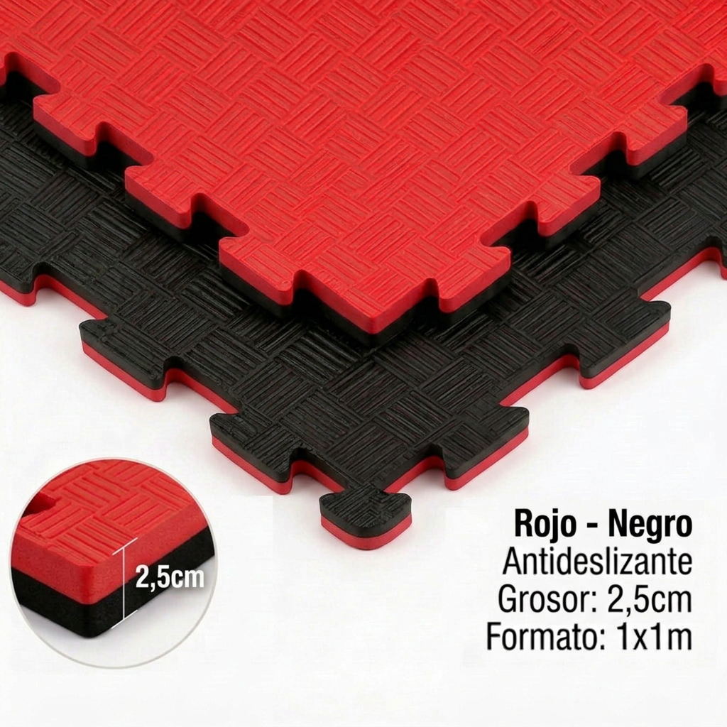 Tatami Puzzle Eva Para Suelo Infantil 1x1m X25mm Rojo - Negro Pack Ahorro 10 Unidades_0