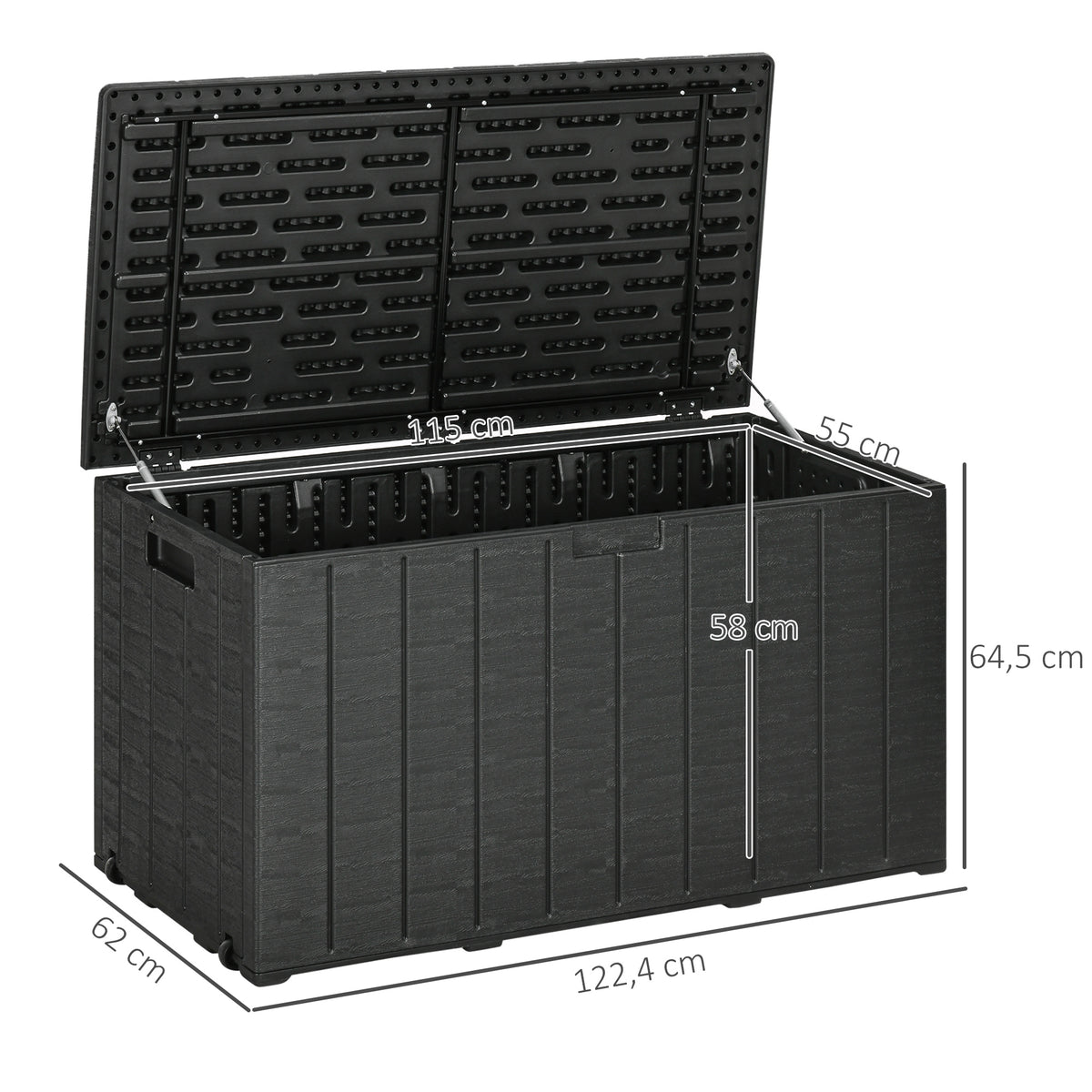 Baúl De Almacenamiento Outsunny Pe Negro 122,4x62x64,5 Cm_2