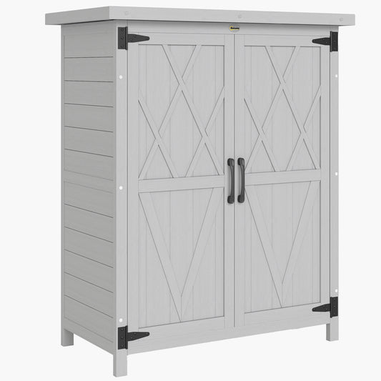 Outsunny Caseta De Jardín De Madera 75x40x90 Cm Con 4 Estantes 2 Puertas Gris_0