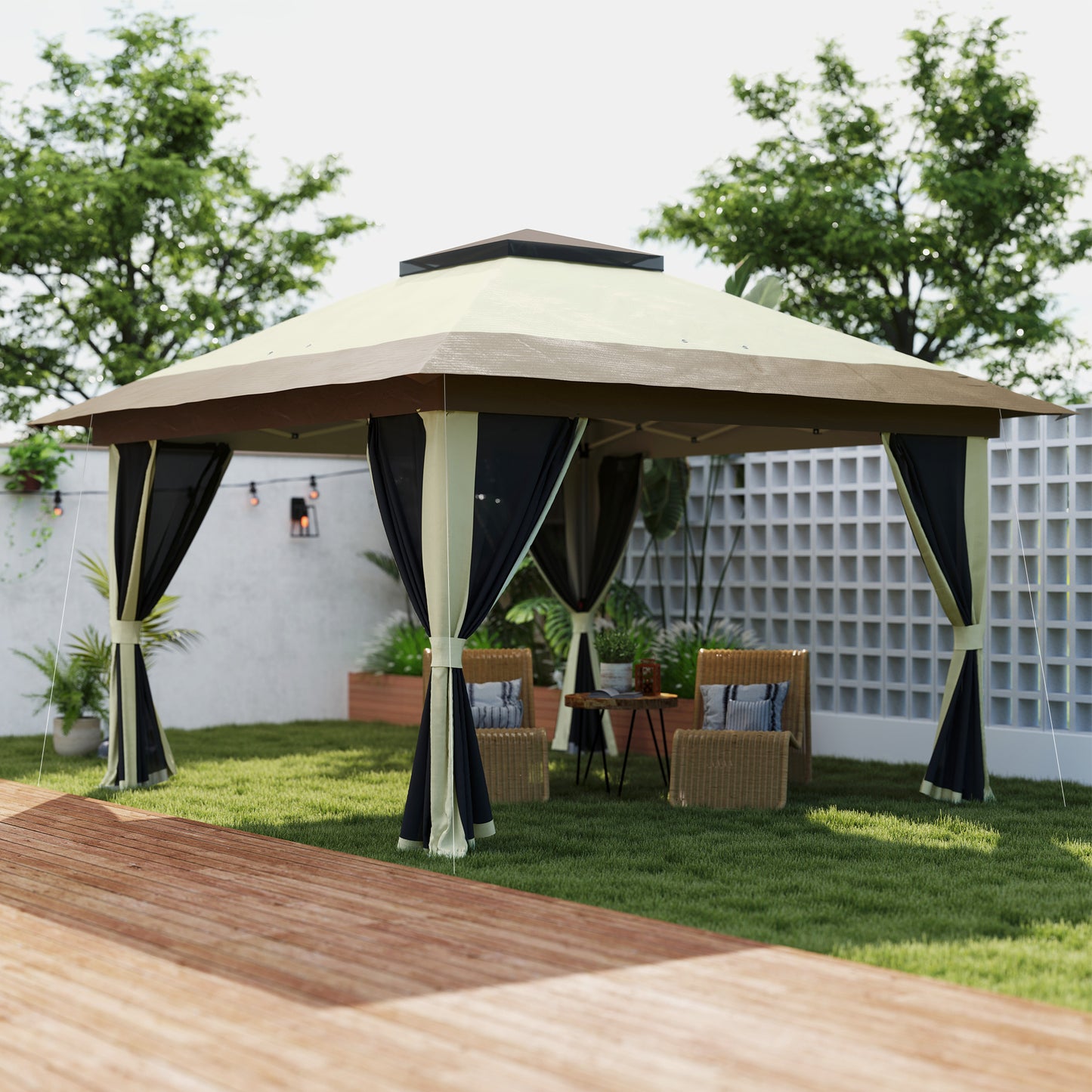 Outsunny Carpa Plegable 3,6x3,6 M Con 4 Paredes Laterales De Malla Anti-uv Crema_1