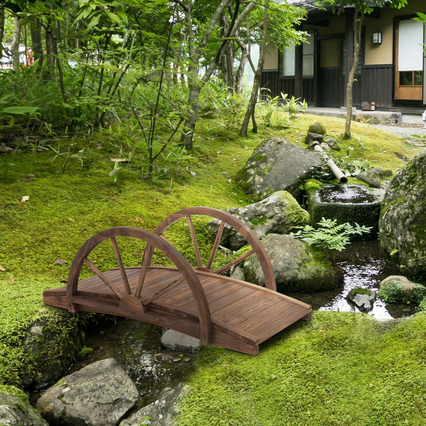 Outsunny Puente De Jardín De Madera Con Barandilla 100x50x37 Cm Carbonizado_1