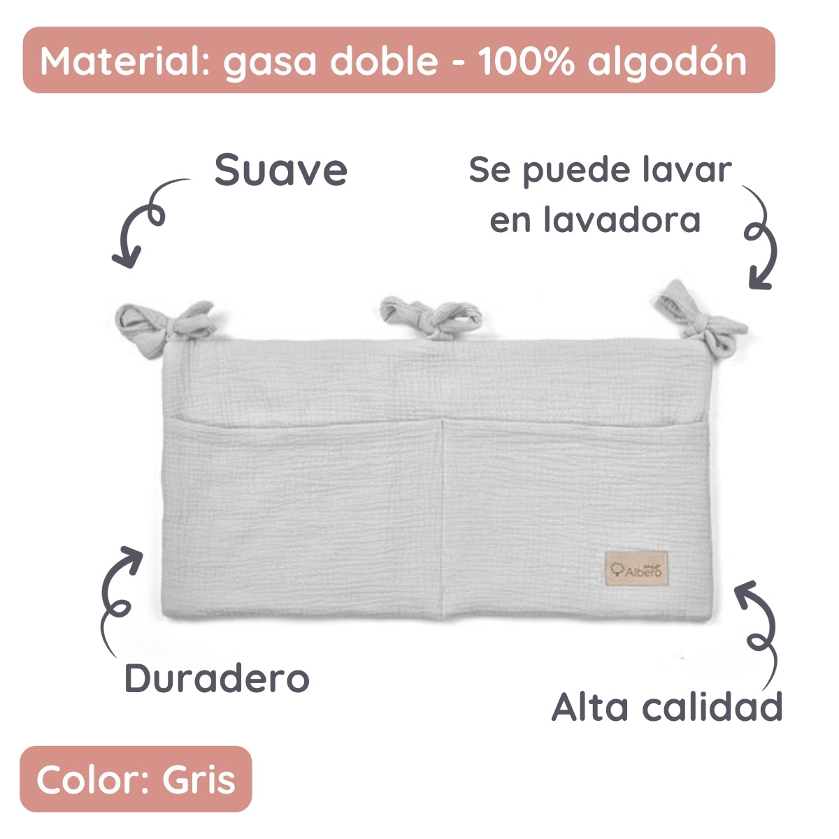 Organizador De Cuna Con Compartimentos Muselina Gris_1