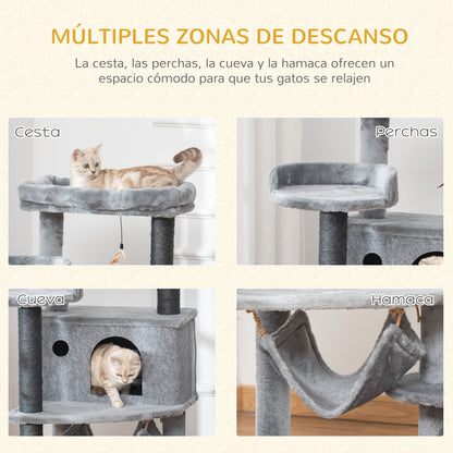 Pawhut Árbol Rascador Gatos 48x48x107cm Con Cueva De Fieltro Desmontable Hamaca_5