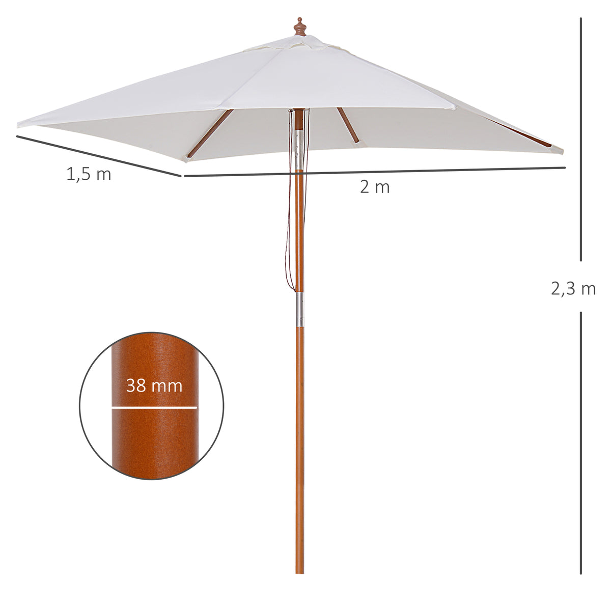 Outsunny Sombrilla De Jardín Rectangular 200x150x235 Cm Anti-uv Crema_2