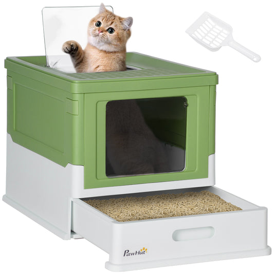 Pawhut Caja Arena Plegable Para Gatos Con Cubierta Desmontable 47,5x35,5x36,7 Cm_0