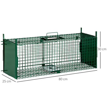 Outsunny Trampa Para Animales Vivos Con 2 Puertas Asa Para Conejos 80x25x30 Cm_2