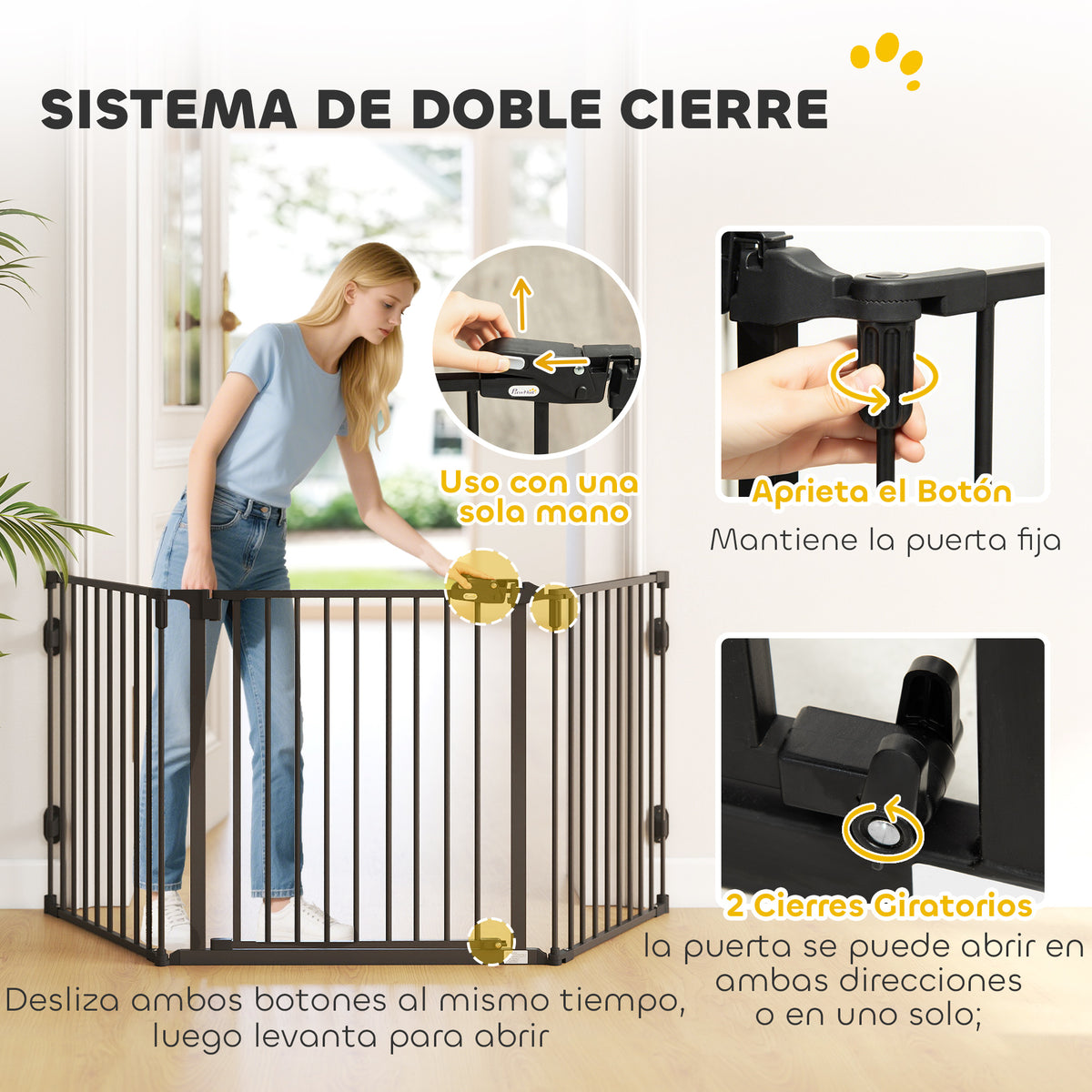 Pawhut Barrera De Seguridad Para Perros Plegable 202,5 Cm Con Auto Cierre Negro_3