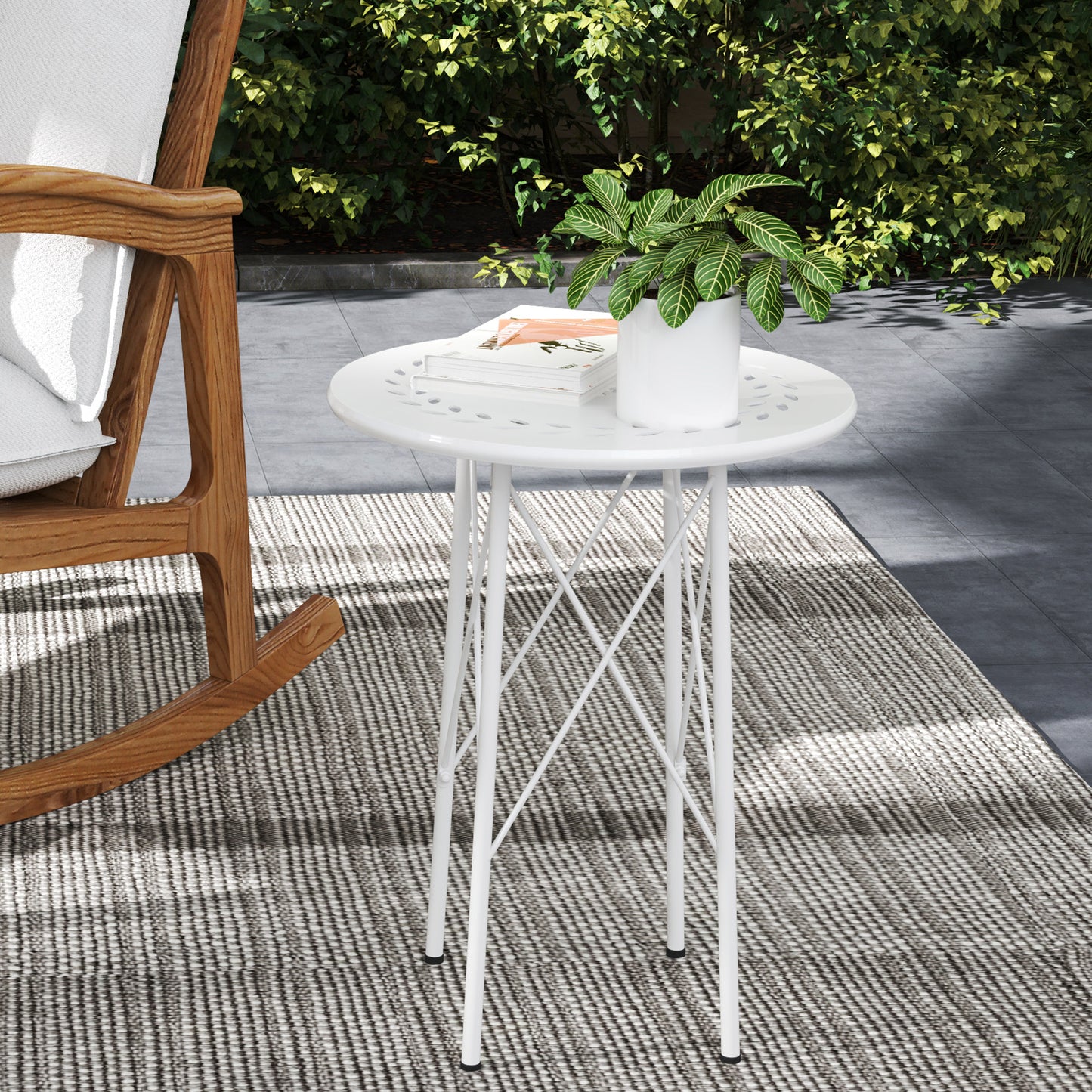 Outsunny Mesa De Jardín Redonda Ø40x50 Cm Para Interior Y Exterior Blanco_1