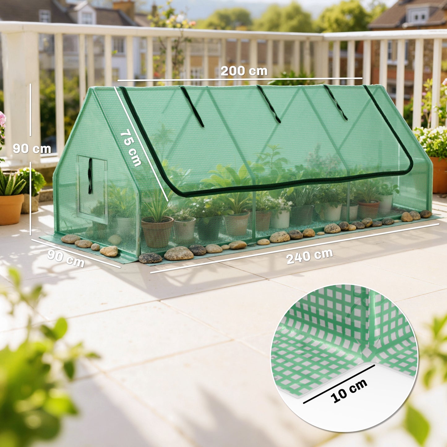 Outsunny Invernadero De Terraza 240x90x90 Cm Con Ventanas De Malla Verde_2