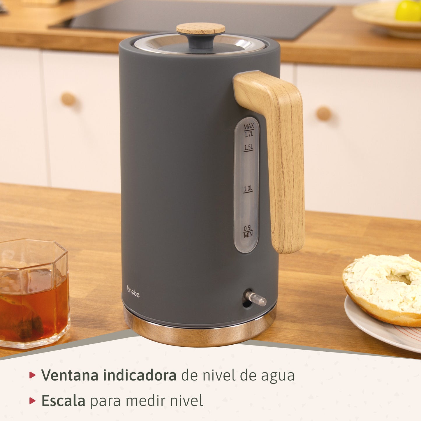 Briebe Nordic Hervidor Agua Eléctrico 1,7l Inalámbrico Ebullición Rápida, Libre De Bpa, Base De 360°, Kt1165gry, Gris_5