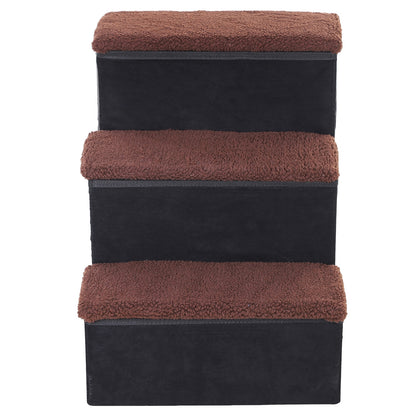 Escalera Para Mascotas 3 Peldaños Plegable Con Tapas Abatibles 40x54x48cm Negro_3