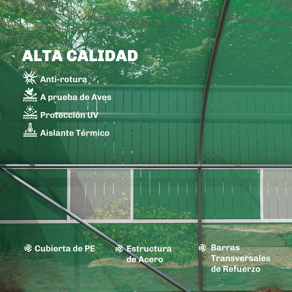 Invernadero De Túnel Jardín Con 12 Ventanas Outsunny 8x3x2m Verde_3