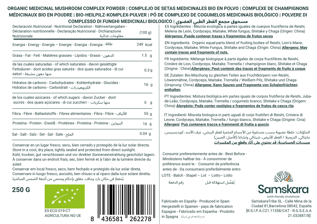 Complejo De Setas Hongos Medicinales En Polvo Bio - 500g (2 X 250g Envases Retail) | Complejo De Hongos Ecológico Vegano_1
