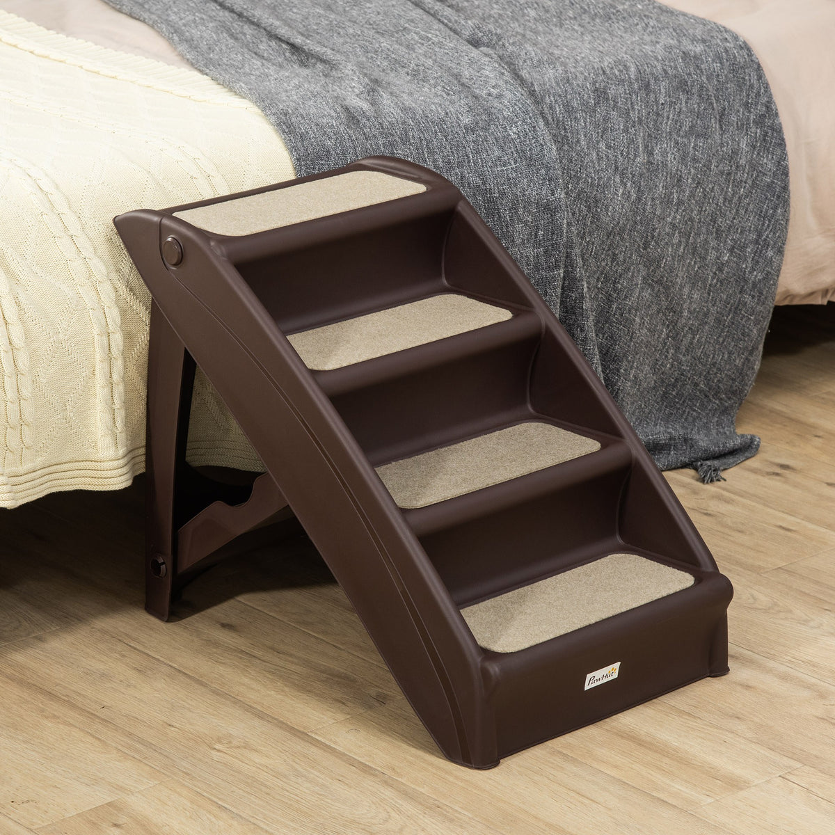 Pawhut Escalera Plegable Para Mascotas 4 Peldaños Con Alfombras Antideslizantes_1