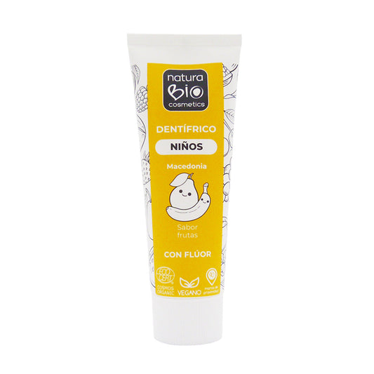 Pasta de Dientes Infantil Con Flúor Sabor Macedonia, NaturaBIO Cosmetics, 75 ml