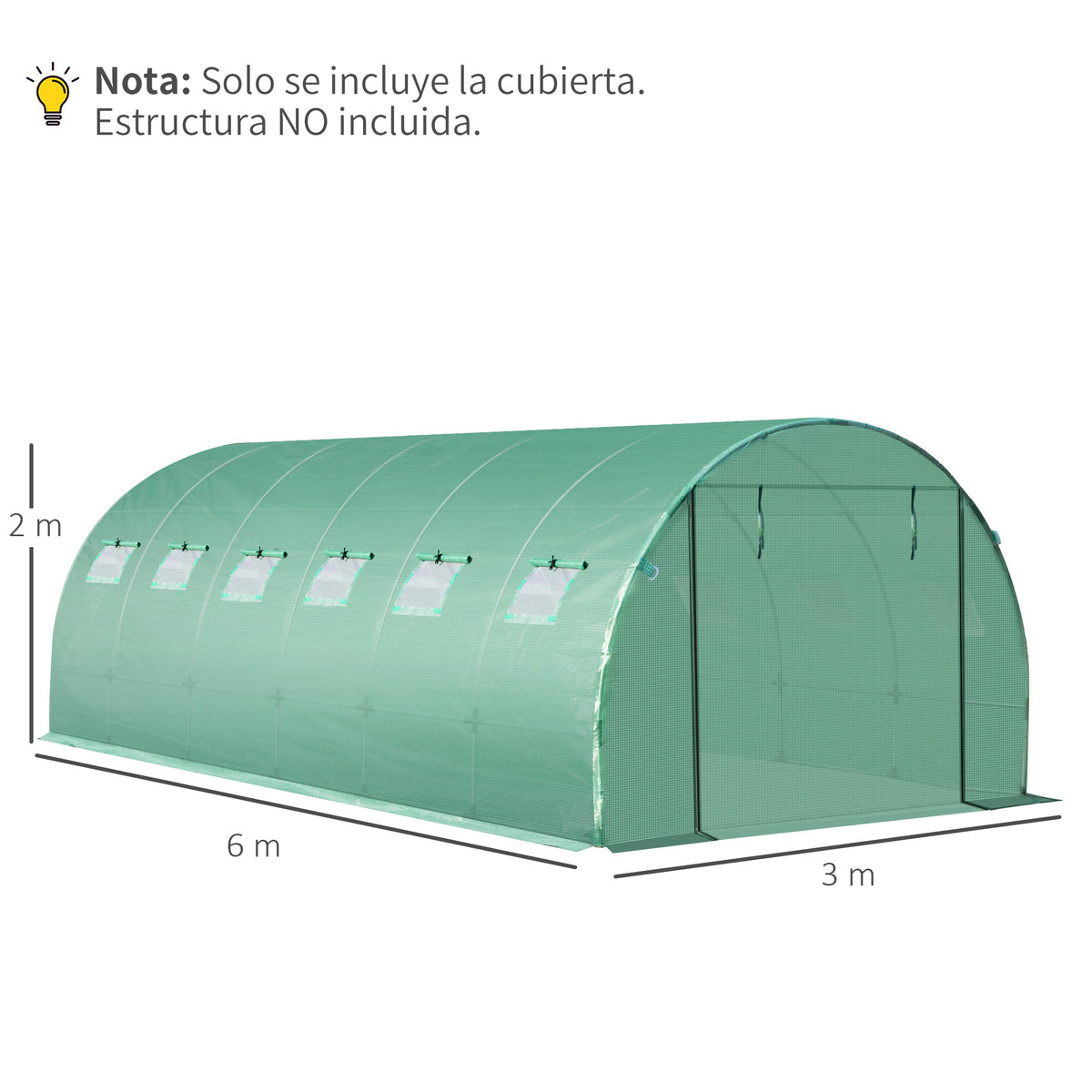 Outsunny Cubierta De Invernadero Túnel 6x3x2m 12 Ventanas Y Puerta Enrollable_2