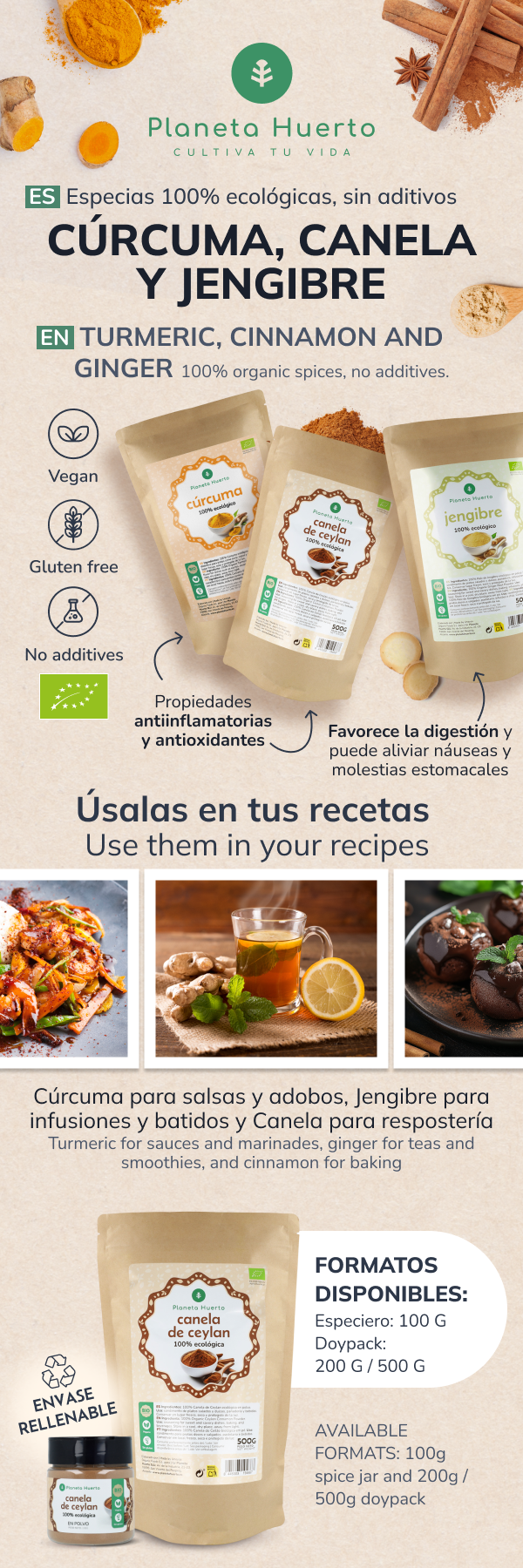 Canela de Ceylán en Polvo ECO Planeta Huerto 200 g