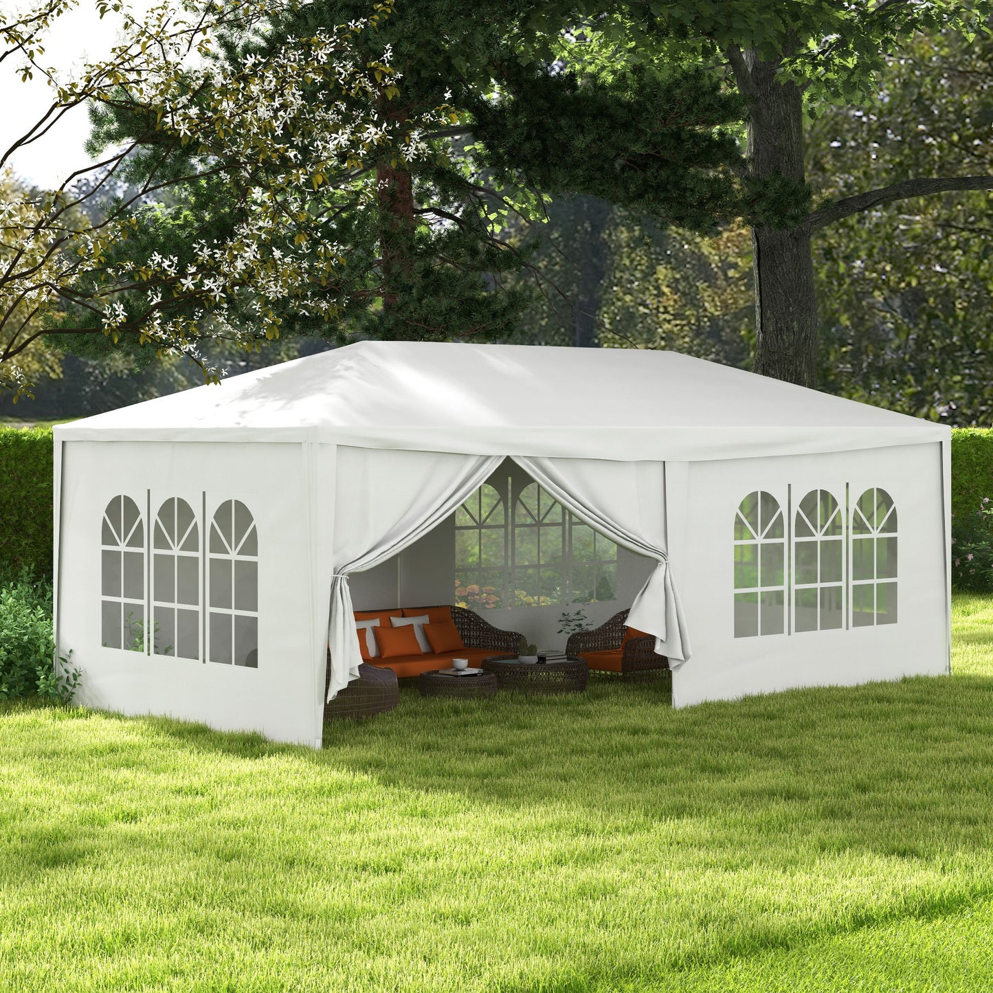 Outsunny Carpa De Jardín 6x3 M Con 4 Ventanas 2 Puertas Con Cremallera Blanco_1