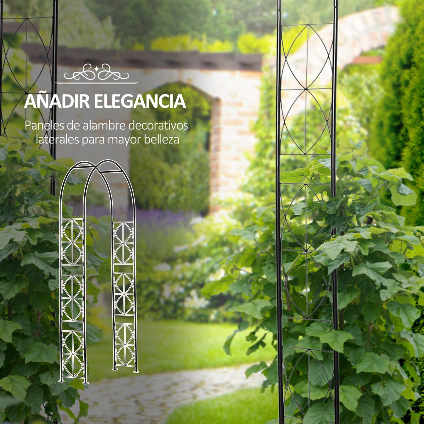 Outsunny Arco De Jardín De Metal Diseño Enrejado 114x30x230 Cm Negro_5