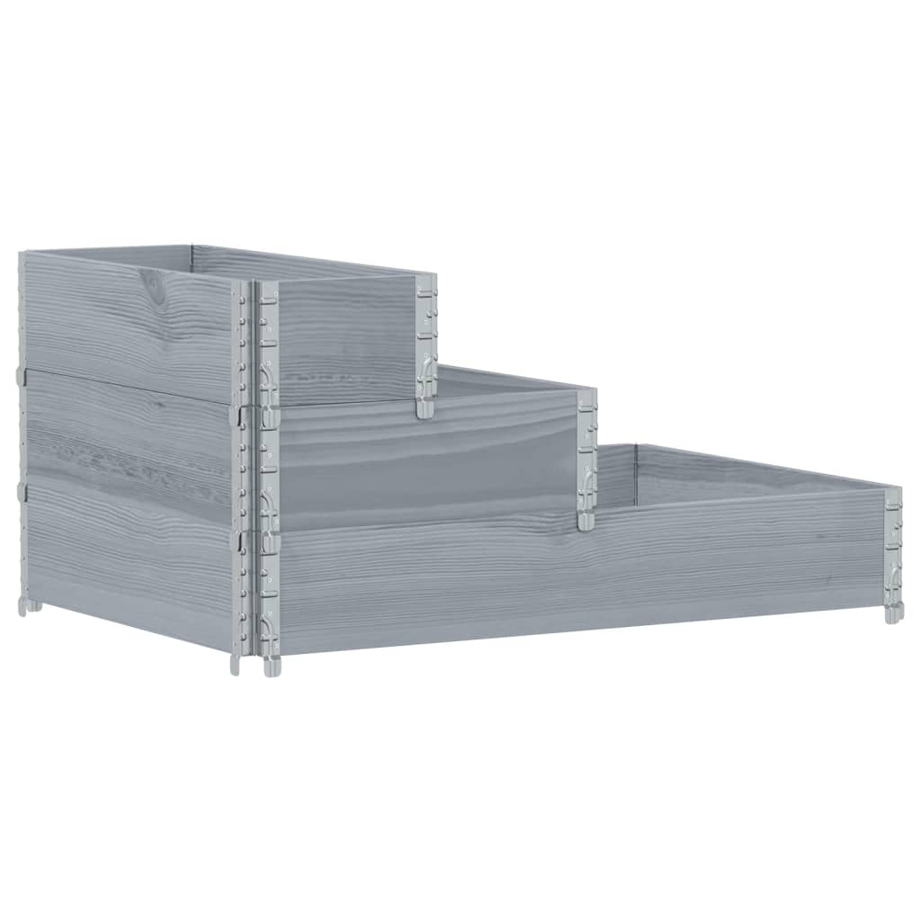 Arriate Elevado De 3 Niveles Madera Maciza Pino Gris 120x80 Cm_0