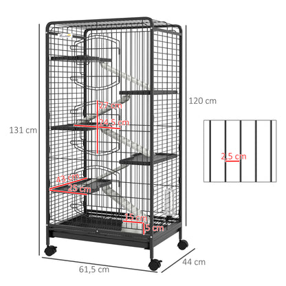 Pawhut Jaula Para Animales Pequeños De 6 Niveles Con Ruedas 61,5x44x131 Cm Negro_2