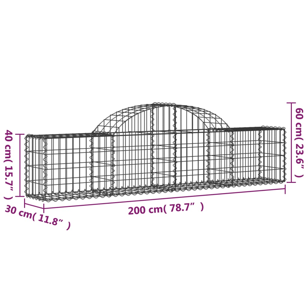 Cestas De Gaviones 2 Uds Forma De Arco Hierro 200x30x40/60 Cm_5