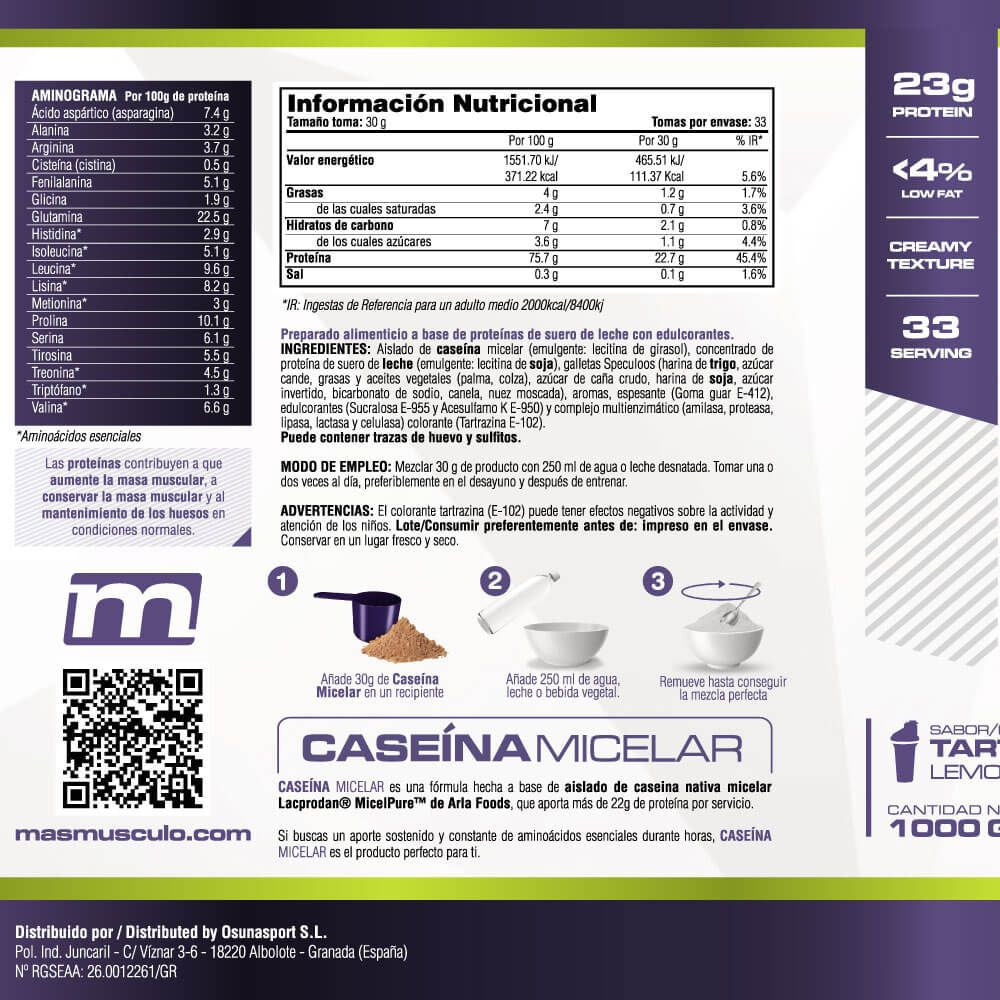 Caseína Micelar Nativa Micelpure™ - 1kg - Pastel De Limón - Ayuda A Mantener La Masa Muscula - Masmusculo_4
