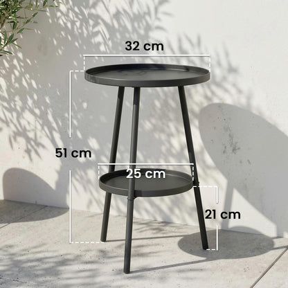 Mesa De Jardín Outsunny Metal Negro 32x32x51 Cm_2