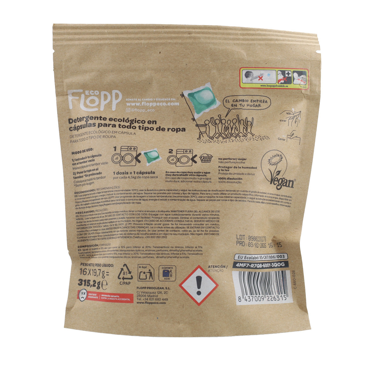 Detergente Ropa BIO Eco Pack Flopp 16 cápsulas